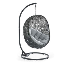 Modway Hide Wicker Rattan Outdoor Patio Porch Lounge Egg Swing Chair Set with Stand in Gray