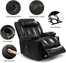 Power Lift Recliner Chair for Elderly Adults, Electric Stand Assist Sofa with Massage and Heat, Comfortable Breathable Leather Lounge Seat with USB Charging Ports and Cup Holders