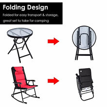 3 PCS Outdoor Folding Rocking Chair Table Set Bistro Sets Patio Furniture Red Outdoor Furniture