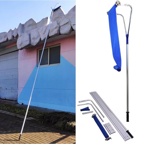 21 ft Wheeled Snow Roof Rake Set Telescopic, Oxford Slide Snow Removal Tool Winter Scraper, Pitched House Roof Shovel Scratch Snow Clearing