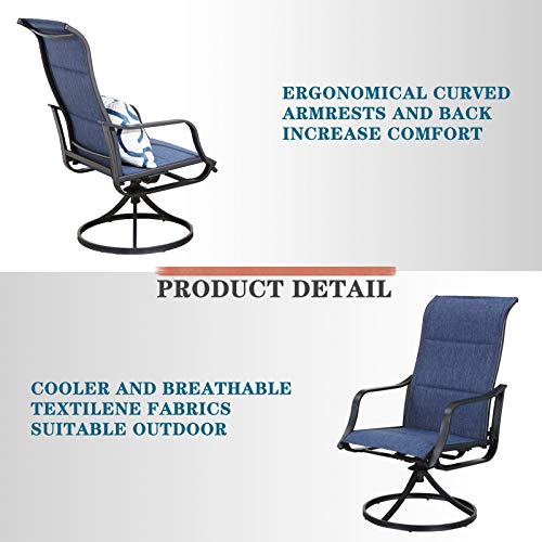 Festival Depot Outdoor Dining Chair Set, Metal Swivel Armchairs with Textilene Fabric, High Back, Blue, 6 pcs