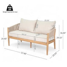 Merax Outdoor Patio Loveseat Sofa with 4 inch Thick Cushion, Bohe Style Acacia Wood Outdoor 2-Seater Sofa Couches for Garden Backyard Poolside, Patio Furniture Sofa for 2, Light-Brown Rope