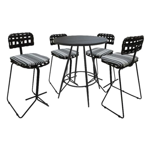 Pemberly Row Outdoor/Indoor Metal Pub Set, 30 in Bar Height Stool, Gray Fabric, Gray Powder-Coated Frame, Durable Weather-Resistant Design, Armless, Patio Deck Porch Use