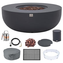 AMS 44" Round Concrete Propane Gas Fire Pit Table Bowl (Dark Gray, Bundle)