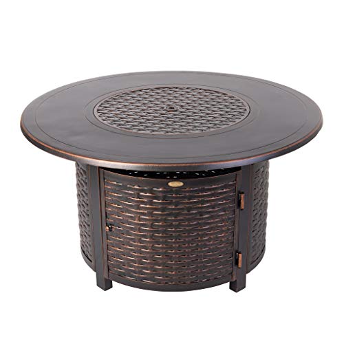 Fire Sense 62373 Florence Woven Aluminum Convertible Gas Fire Pit Table 55,000 BTU Multi-Functional Outdoor with Fire Bowl Lid, Nylon Weather Cover & Clear Fire Glass - Bronze Finish - Round - 44"