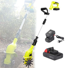 Electric Garden Rotavator, Cordless Tiller Cultivator with 2×4000mah Battery and Charger, 10.5cm Tilling Width, 25cm Working Depth for Soil Cultivation