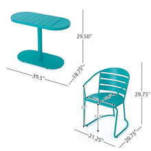 Merax Bistro Table and Chairs Set of 2, Retro Iron Outdoor Bistro Set, Oval Tabletop Coffee Table Dining Chairs All-Weather Bistro Set for Porch Patio Balcony Lawn Garden (Teal)