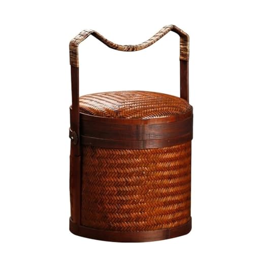 Portable Retro Bamboo Picnic Basket for 2-4 Persons, Handmade with Lid, Ideal for Outdoor Picnics, Camping & Gatherings