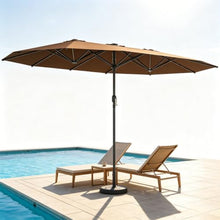 14.8FT Double-Sided Patio Sun Umbrella with 48 Solar LED Lights, Coffee Outdoor Garden Parasol with Vented Double Canopy, 12 Steel Ribs & Crank Operation, Water-Resistant Shade for Patio Backyard