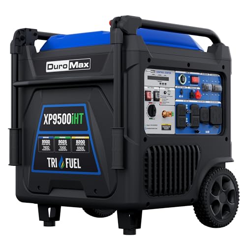 DuroMax XP9500iHT 9,500-Watt Tri Fuel Portable Digital Inverter Generator - Gas, Propane & Natural Gas, Remote Electric Start, Whole Home Power Backup, Transfer Switch Ready, RV & Emergency Ready