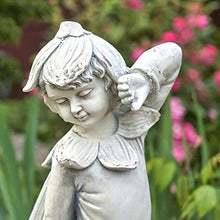30" Tall Magnesium Fairy Statue with a Planter Side Basket (Antique White)