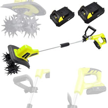 Electric Garden Tiller, 20VCordless Cultivator, Tilling Width 10.5cm/25cm, Working Depth 25cm/22cm, Speed 250/270 RPM, Cultivator & Rotavator for Lawn, Vegetable (B)