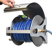 VIXARKO Garden Hose Holder Stainless Steel Garden Hose Reel Heavy Duty Hose Holder, Wall/Floor Mounted Metal Water Hose Reel with Crank Handle and Dust-Proof Lid Garden Hose Reel