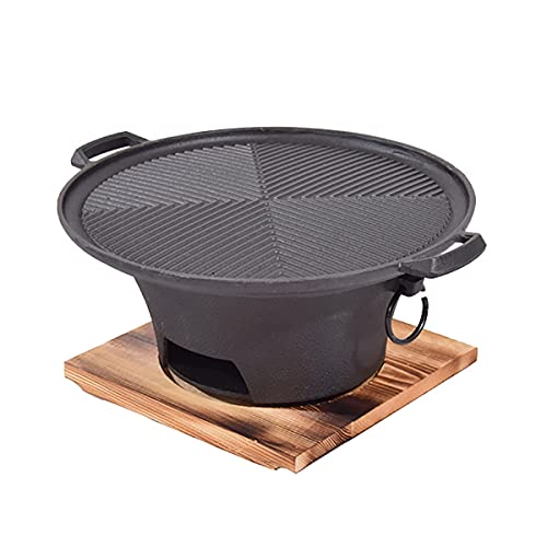 Charcoal Grill Household Barbecue Meat Stove Thickened Barbecue Pot Cast Iron Charcoal Stove With Round Stripe Pan Barbecue Grill Outdoor Cooking Picnic Barbecue (Color : Black Size : 38x16cm)