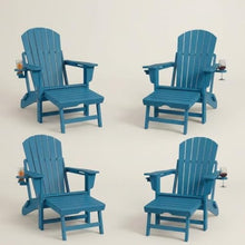 Reljofum Outdoor Rocking Chair Set of 4, HDPE Adirondack Rocking Chair Folding Design, 4-in-1 Patio Rocking Chairs with Ottoman and Cup Holder, Heavy Duty Porch Rockers for Lawn Garden, 4 Pack Black