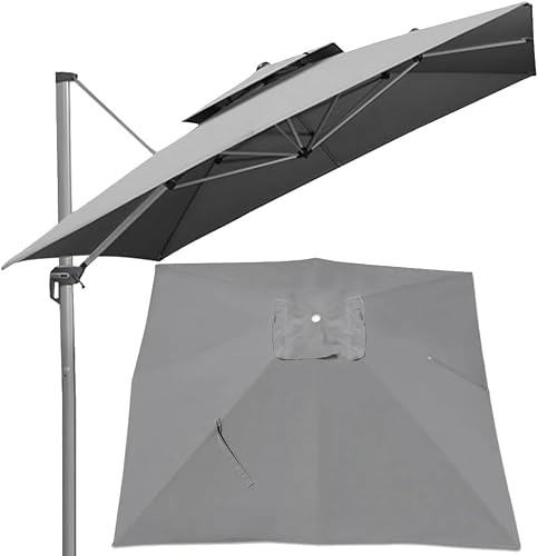 AMUYTCP Outdoor Market Patio Umbrella Canopy Cover, 10 X 10ft Patio Umbrella Replacement Canopy Square Cantilever Umbrella Replacement Cover 2-Tier Top Cover (Color:Light Grey)