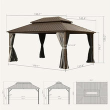 LOPOO Hardtop Gazebo Premium Aluminum Frame with Double Roof Canopy and Curtains Brown