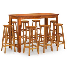 LPERTGFHU 9 Piece Patio Bar Set, Solid Acacia Wood High Table & 8 Stools