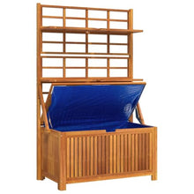 Fisinber Brown Acacia Wood Outdoor Storage Box 39"x19.7"x63" with Trellis, Patio Bench for Tools/Cushions