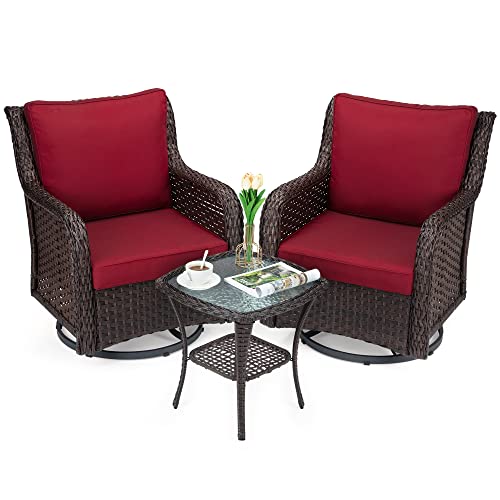PioneerWorks Outdoor Swivel Wicker Glider Patio Chairs with Table Set 3 Pieces