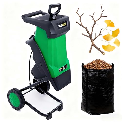 EXSHUING Powerful 2400W Electric Wood Chipper and Garden Shredder with 50L Bag, 40mm Branch Capacity, Quiet Leaf Mulcher, Portable Yard Waste Shredder with Wheels for Home Garden Care
