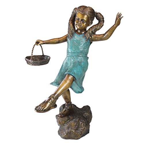 Design Toscano Brittany with a Basket Little Girl Cast Bronze Garden Statue Two Tone Bronze & Verdigris