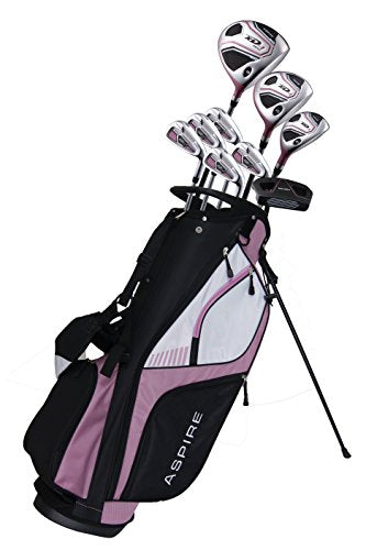 Aspire XD1 Ladies Womens Complete Golf Clubs Set Titanium Driver, Fairway, Hybrid, Irons, Putter, Stand Bag, 3 H/C's Pink