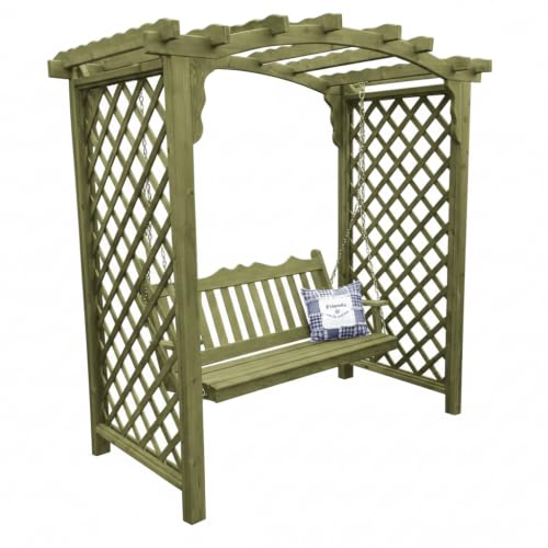 Keystone Amish Co. Newberry Cedar Garden Arbor, Heavy Duty Outdoor Wooden Archway Trellis for Climbing Plants, Amish Crafted, Made in USA & Swing, 5-Foot, Linden Leaf Stain