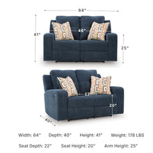 Signature Design by Ashley Danum Small Reclining Loveseat Sofa, Ink Blue