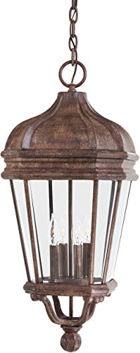 THE GREAT OUTDOORS 8694-61 Harrison Outdoor Chain Hung Lantern, 4-Light, 160 Total Watts, 12-in H x 28.75-in W, Vintage Rust