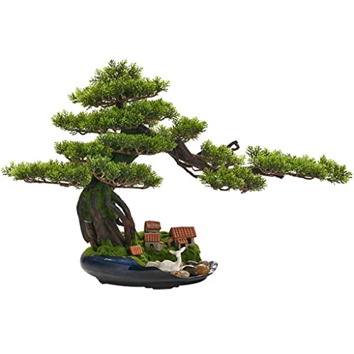 YXIANG56Q Fake Plants 28'' Artificial Plants, Chinese Style Welcome Pine Tree Indoor Potted Bonsai Plant Simulation Green Plant Decoration Home Office Living Room Porch Bonsai Tree