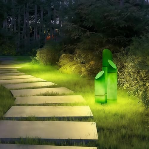 Smilkat Solar Bamboo Lights Outdoor, Waterproof Resin Lamps with Natural Design, Powered Landscape Lighting for Yard and Pathway (Wired,3-Pack Green)