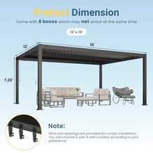 Pergola 12' x 16' with Aluminum Frame and Adjustable Louvered Roof
