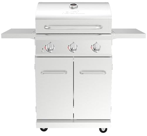 Nexgrill Propane 3-Burner Gas Grill, Stainless Steel with Foldable Shelves