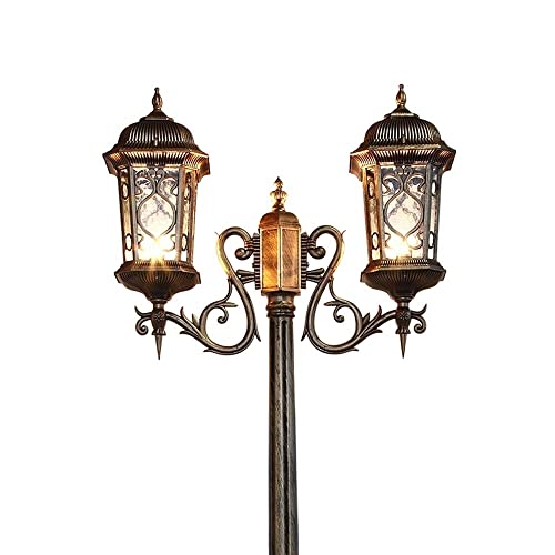 Lights Outdoor Victorian Glass Lantern Column Lamp Post Light Traditional Waterproof Outdoor Street Light Villa Lawn Floor Lamp E27 Decor Patio Deck Square Aluminum Metal High Pole Pillar Lights Stadi