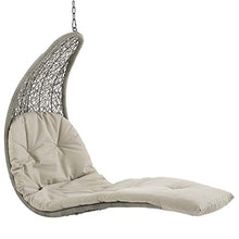 Modway Landscape Wicker Rattan Outdoor Patio Porch Chaise Lounge Swing Chair Set with Stand Light Gray Beige