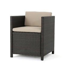 Benzara Outdoor Dining Chair Set of 2 Modern Iron Dark Brown Wicker Brown Beige