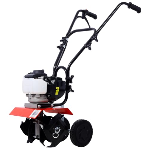Mini Tiller Cultivator, Powerful 37.7cc 4-Cycle Engine, Air Filter Design Ergonomic Stand-Up Starting Garden Cultivator, Powerful Clean Emissions Performance