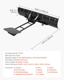 VEVOR Snow Plow Kit 43 in/60 in Width Adjustable Universal Plow Attachment