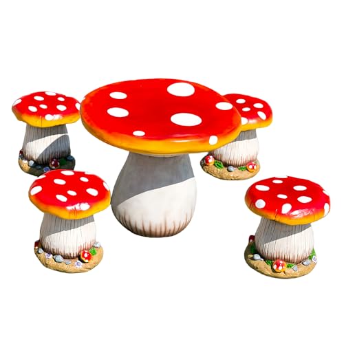 AUQMTAIN Mushroom Statue Table Stool, Resin Creative Landscape Sculpture Decoration, Yard Lawn Pond Ornament (Mushroom Table Set)