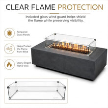 Golden Flame 55" Rectangle Beton Concrete Gas Fire Pit Bundle with Stainless Steel Burner Cover & Glass Wind Guard, 65,000 BTU Outdoor Fire Table, Push Button Ignition, Lava Rock Included - Graphite