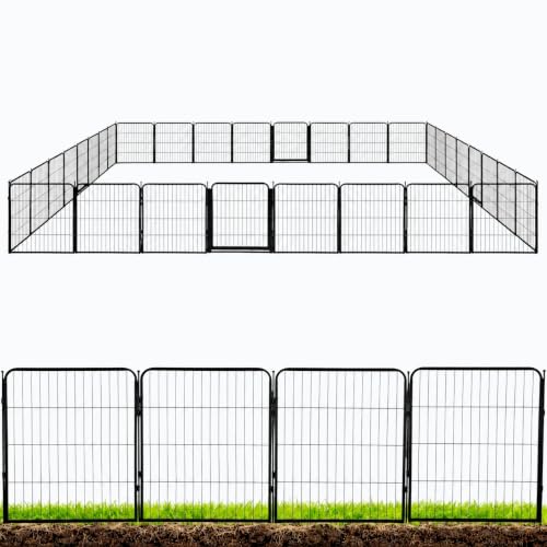 Kozy Kennels Outdoor Decorative Garden Fence - 32 inch, 32 Panels - Heavy Duty Metal Fencing for Yard, Flower Bed Border, Dog & Animal Barrier w/Black Anti-Rust Coating & Extra Wide Gate