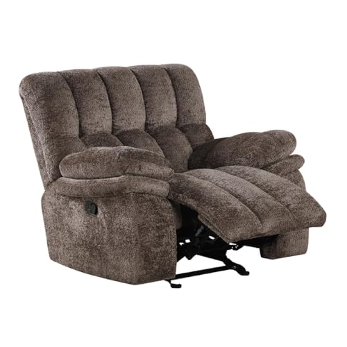 Benzara Heya Manual Glider Recliner Chair, Pillow Tufted Dark Brown