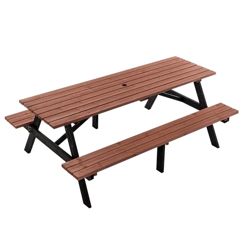 Dancongtea Solid Wood Picnic Table 75 Inch Outdoor Dining Set