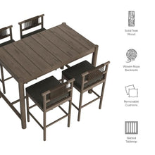 Modway Eleni 5-Piece Outdoor Teak Wood Bar Set in Weathered Gray Flint – 56 Inch Rectangular Patio Bar Table with 4 Bar Chairs