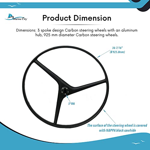 MARINE CITY Wavy-Style 3-Spoke Carbon Steering Wheel 925mm Black