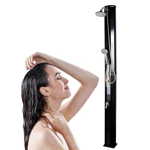 GHRERTX Freestanding Outdoor Shower,60L Solar Heated Outdoor Shower with 360° Shower Head and Foot Shower Tap,Temperature Pressure Pool Shower,for Outdoor Backyard Poolside Beach Pool Garden