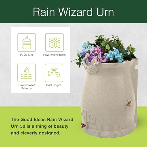 Good Ideas Rain Wizard 50 Gallon Rain Barrel with Planter Space and 2 Brass Spigots Sandstone (4 Pack)