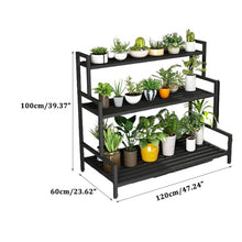 Rectangle 3 Tier Plant Shelf Large Metal Plant Stand Garden Display Shelf Black Simple Flower Pot Holder Multifunctional Storage Rack Rustproof Waterproof Flower Stand For Patio Balcony Yard