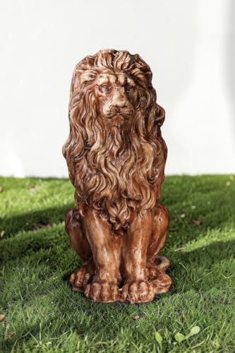 SODEF Decorative Lion Statue 21 in Height Brown Handmade Sculpture for Home Balcony Garden Decor | Material: Plaster | Color: Brown | Hand-Painted - Brown